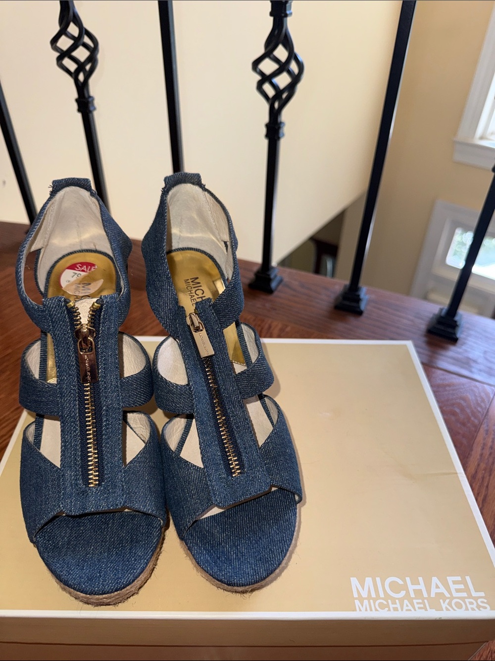 MICHAEL Michael Kors Denim Zip Front Wedge Sandals - Blue